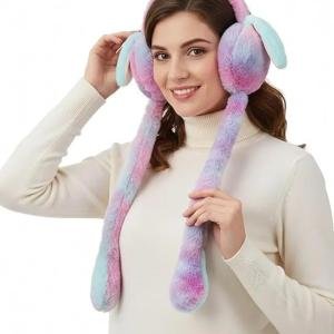 Barbar Kharido Girls Moving Earmuffs with Jumping Bunny Ears & Sound | Soft Faux Fur Winter Ear Warmers for Kids & Women | Cute Warm Headband for Cold Weather - Pack of 1 Multicolour