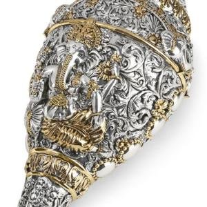 BarBar Kharido Decorative Lord Ganesh Shank, Silver -Toned, Conch Shell for Wealth, Prosperity and Good Luck Intricate Design, 12 (5") cm x 6 cm