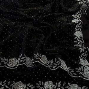 Midnight Allure: Black Satin Georgette Saree with Hand-Embellished Stone Work