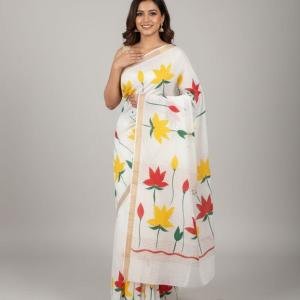 Kerala Cotton Hand Painted Saree with Blouse