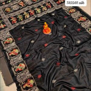 Handcrafted Black Tussar Silk Saree – A Timeless Elegance