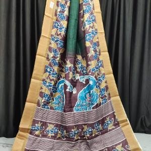 Golden Aura: Handcrafted Bapta Tissue Saree with Abstract Pattern & Blouse Piece