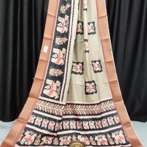 Beige Bapta Tissue Beige Saree with Decorative Pattern & Blouse Piece – Soft, Handcrafted & Lightweight
