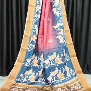 Desert Glow: Handcrafted Soft Bapta Tissue Saree in Golden Tan with Artistic Abstract Design