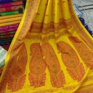 Radiant Yellow & Red Handwoven Baluchari Saree in Premium Cotton Maslight with Blouse Piece