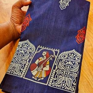Exquisite Navy Blue Tusshar Silk Handcrafted Saree