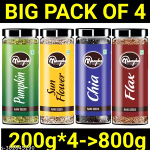 Maayka Premium | Pumpkin Seeds (200 Gram) , Raw Chia seeds (200 Gram), Flax Seeds (200 Gram) , Sunflower seeds(200 Gram)combo for Weight Loss, Strong Bones