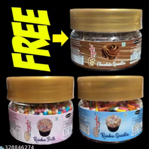 Maayka Premium | Combo of Cake Sprinkles Rainbow Balls + Rainbow Sprinkles + Chocolate Sprinkles Pack of 3