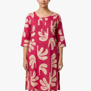 STYLEGENIXSTYLEGENIX Women's Printed Kurti, Pink with Beige Floral Print, 3/4 Sleeves, Cotton Tunic Dress