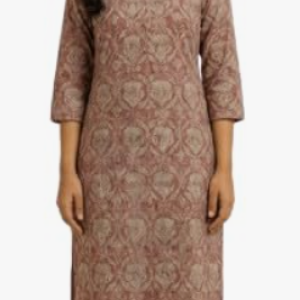 STYLEGENIXSTYLEGENIX Women's Printed Kurta, Three Quarter Sleeves, Beige and Rose Paisley Pattern, Cotton Blend