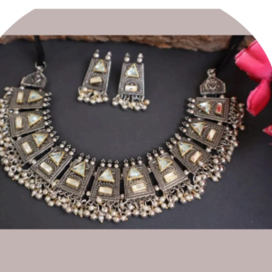 Stylish Boho Trible Antique Oxidized Stone Choker Necklace Jewelry Set Women for Girls