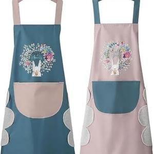 Assorted Waterproof Kitchen Apron for Women with Big Front Pocket Hand-Wiping Towel