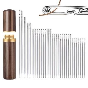 30-Piece Self-Threading Quilting Needle Set with Wooden Storage Case