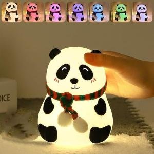 Rechargeable Silicone Panda Night Light for Kids | 7-Color LED Changing Lamp |Adorable Room Décor & Gift for Toddlers, Teens, & Valentine's Day Present
