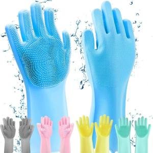 Gloves Magic Silicone Dish Washing Gloves, Silicon Cleaning Gloves, Silicon Hand Gloves for Kitchen Dishwashing and Pet Grooming