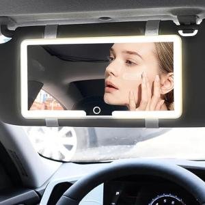 LED Car Vanity Mirror with Lights – Rechargeable Sun Visor Makeup Mirror, 3 Light Modes, 80 LEDs, Dimmable Touch Control, Universal Fit for All Cars