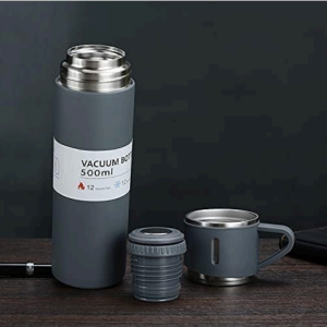Vacuum Flask Set with 2 Cups, Double Wall Stainless Steel Thermo 500ml Vacuum Insulated Bottle
