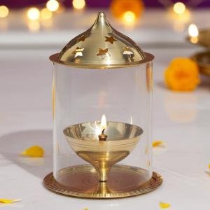 Brass Table Decor Oil Lamp Deepak With Chimney  - Handmade Brass Diya for Home