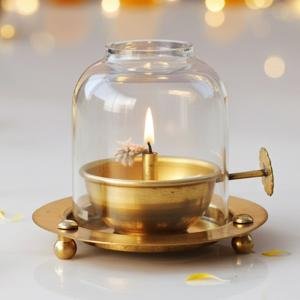 Brass Table Decor Adjustale Wick Oil Lamp Deepak, 50 ML  - Devotional Brass Lamp for Home