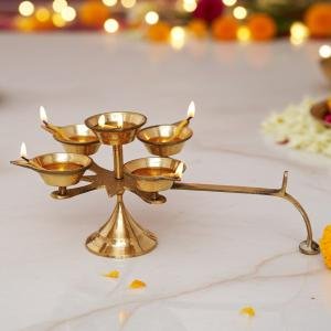Brass Table Decor Star Deepak, Oil Lamp  - Handcrafted Oil Lamp for Temple & Décor,