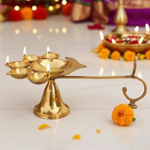 Brass Table Decor Oil Lamp Deepak 5 Wicks  - Devotional Brass Diya for Spiritual Décor