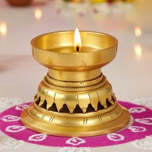 Brass Table Decor Stand Deepak, Oil Lamp  - Traditional Brass Oil Lamp for Puja Use,