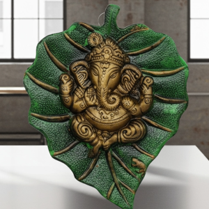 Aluminum Showpiece Ganesh Patta Green Color Statue