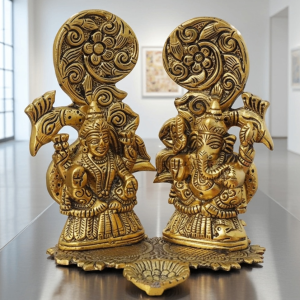 Aluminium Showpiece Peacock Laxmi Ganesh Statue