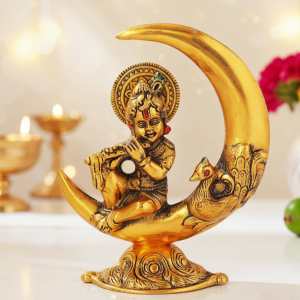 Aluminium Showpiece Krishna On Moon Statue