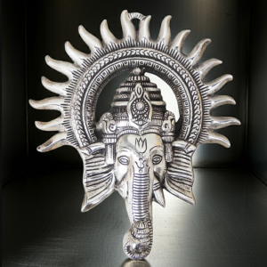 Aluminium Showpiece Ganesh Circle Wall Hanging Silver