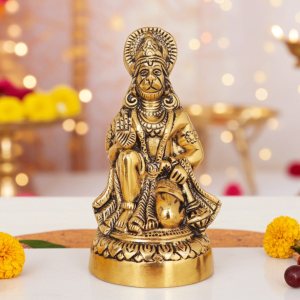 Aluminium Hanuman Ji Statue With Brass Antique Artistic Finish, Height : 6.2 Inch