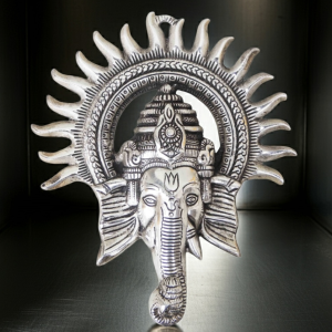 Aluminium Showpiece Ganesh Circle Wall Hanging Silver