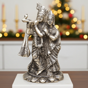 Aluminum Radha Krishna Idol – Premium Silver Finish Statue