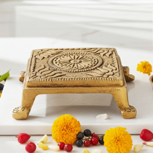 Brass Chowki God Idol Showpiece – Decorative Puja Base