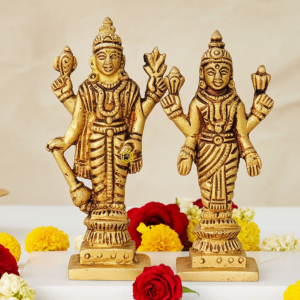 Brass Vishnu & Laxmi Ji Idol Pair – Divine God Statue Set