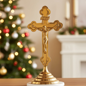 Brass Decorative Showpiece Jesus On Cross – Christian Religious Wall Décor Showpiece