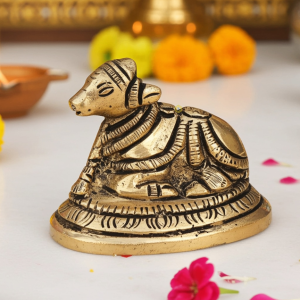 Brass Showpiece Nandi Small Statue – Traditional Puja Showpiece