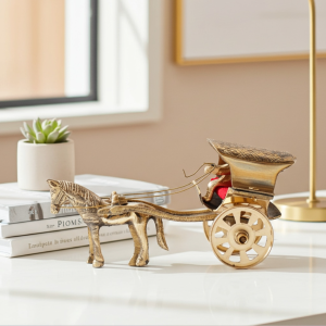 Handcrafted Brass Horse Cart Statue For Home & Gift Purpose