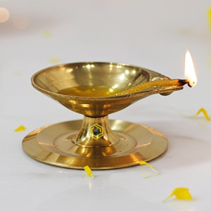 Brass Pan deep Plate Deepak, Oil Lamp No. 1  - Premium Brass Oil Lamp for Devotion