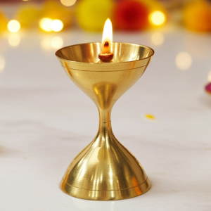 Brass Table Decor Oil Lamp Deepak  - Chain Hanging Brass Diya for Temple