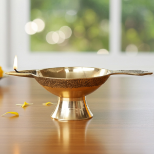 Brass Table Decor Oil Lamp Deepak No. 3  - Traditional Brass Diya for Temple Lighting
