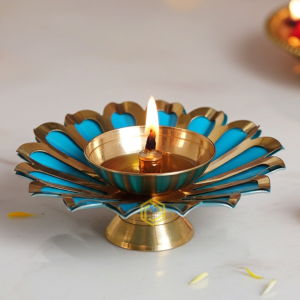 Iron & Brass Deepak Color Blue 4 Inch