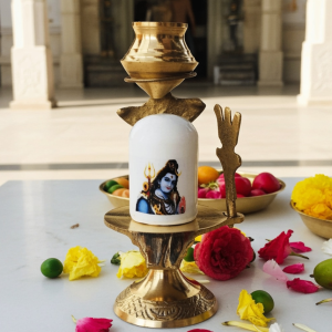 Brass Shivling With White Stone – Size 0 Sacred Lingam, 3