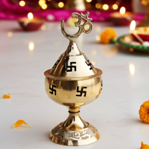 Brass Table Decor Oil Lamp Om Pakija Deepak  - Handcrafted Brass Diya for Aarti