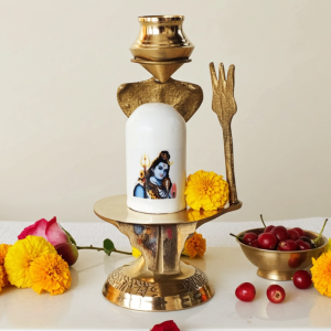 Brass Shivling With White Stone – Size 2 Devotional Lingam, 4