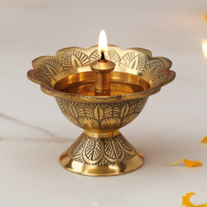 Brass Table Decor Oil Lamp Deepak  - Antique Finish Puja Deepak