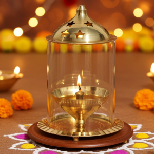 Brass Table Decor Oil Lamp Deepak With Chimney  - Decorative Brass Diya for Lighting