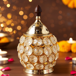 Brass Matki Crystal Deepak No. 1