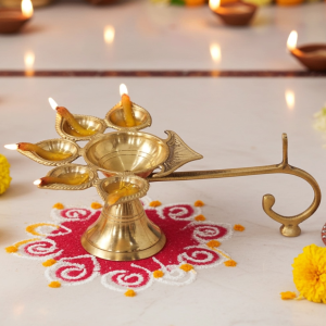 Brass Table Decor Oil Lamp Deepak 5 Wicks  - Handcrafted Deepak for Home Puja