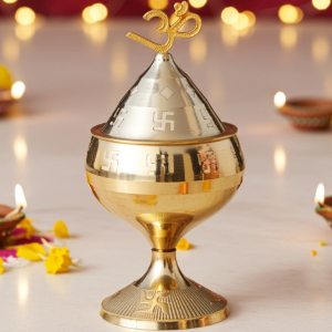 Brass Table Decor Oil Lamp Om Pakija Deepak  - Vintage Brass Diya for Temple